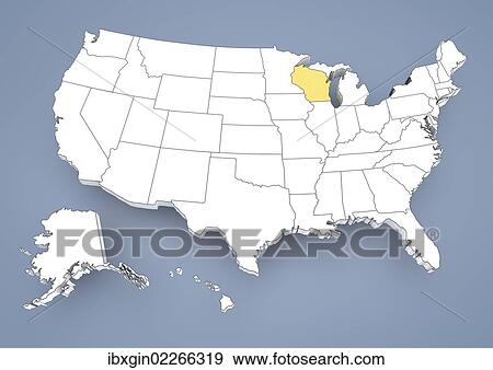 "Wisconsin, WI, highlighted on a contour map of USA, United States of America, 3D illustration" View Large Photo Image Stock Photo - "Wisconsin, WI, highlighted on a contour map of USA, United States of America, 3D illustration". Fotosearch