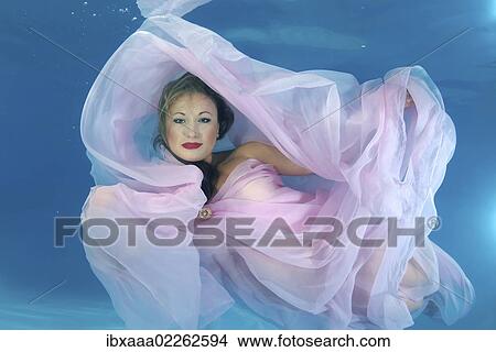 Woman presenting underwater fashion in a pool View Large Photo Image Picture - Woman presenting underwater fashion in a pool. Fotosearch