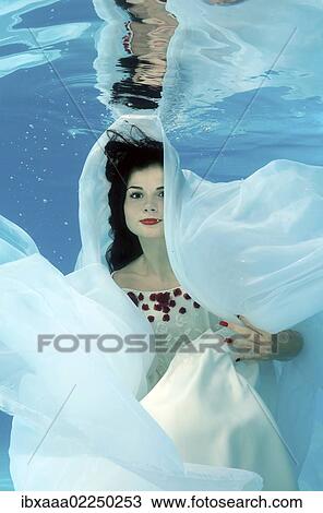 Woman presenting underwater fashion in a pool View Large Photo Image Stock Image - Woman presenting underwater fashion in a pool. Fotosearch