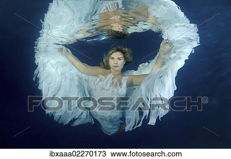 Woman presenting underwater fashion in a pool View Large Photo Image Stock Image - Woman presenting underwater fashion in a pool. Fotosearch
