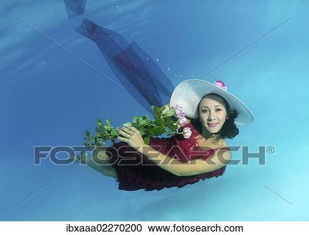 Woman presenting underwater fashion in pool View Large Photo Image Stock Image - Woman presenting underwater fashion in pool. Fotosearch