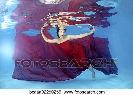 Woman presenting underwater fashion in a pool View Large Photo Image Stock Photograph - Woman presenting underwater fashion in a pool. Fotosearch