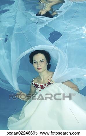 Stock Photography - "Woman presenting underwater fashion in pool, Odessa, Ukraine, Eastern Europe, Europe". Fotosearch