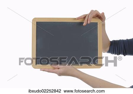 "Woman's hand holding a tablet, small blackboard" View Large Photo Image Stock Image - "Woman's hand holding a tablet, small blackboard". Fotosearch