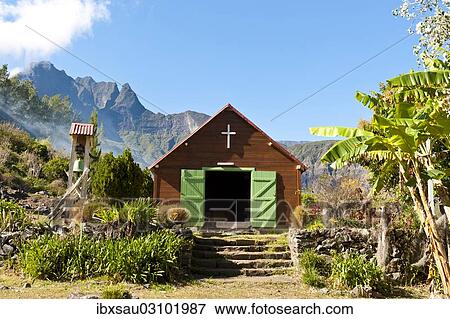 Stock Photo - "Wooden church, Creole architecture, Ilet a Malheur, Cirque de Mafate, Reunion National Park, Reunion". Fotosearch