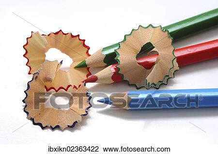 "Wooden coloured pencils, sharpened with a sharpener and shavings" View Large Photo Image Stock Image - "Wooden coloured pencils, sharpened with a sharpener and shavings". Fotosearch