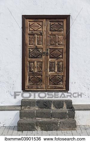 Stock Photograph - "Wooden entrance door, Santa Cruz de La Palma, La Palma, Canary Islands, Spain, Europe". Fotosearch