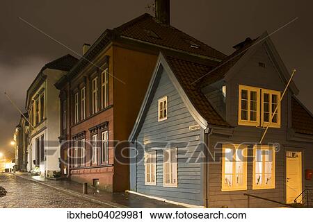 "Wooden houses at night, Bergen, Norway, Europe" View Large Photo Image Stock Image - "Wooden houses at night, Bergen, Norway, Europe". Fotosearch