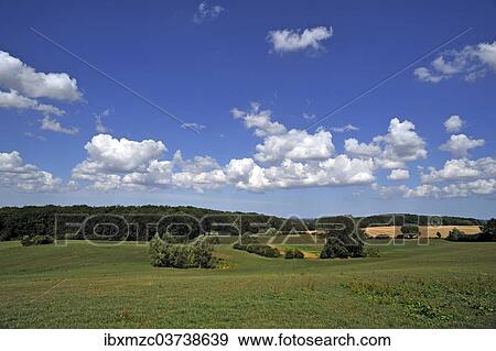 Stock Photo - "Woodland and grassland with cloudy sky, Othenstorf, Mecklenburg-Western Pomerania, Germany, Europe". Fotosearch