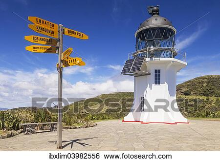 "World sign post at Cape Reinga Lighthouse, Northland, North Island, New Zealand, Oceania" View Large Photo Image Stock Photograph - "World sign post at Cape Reinga Lighthouse, Northland, North Island, New Zealand, Oceania". Fotosearch