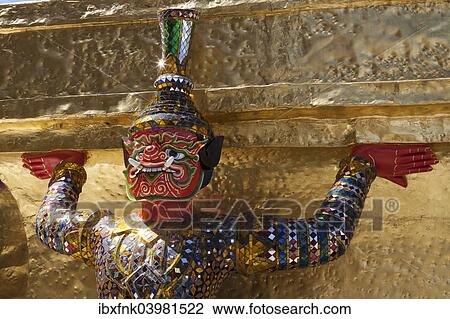 "Yaksha statue at the golden chedi, Wat Phra Kaeo or Wat Phra Kaew, Grand Palace, Royal Palace, Bangkok, Thailand, Asia" View Large Photo Image Stock Image - "Yaksha statue at the golden chedi, Wat Phra Kaeo or Wat Phra Kaew, Grand Palace, Royal Palace, Bangkok, Thailand, Asia". Fotosearch