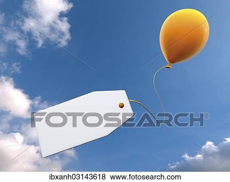 "Yellow balloon with a tag against blue sky with clouds, illustration" View Large Photo Image Stock Photo - "Yellow balloon with a tag against blue sky with clouds, illustration". Fotosearch