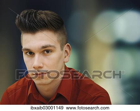 "Young man with a quiff, portrait" View Large Photo Image Stock Photo - "Young man with a quiff, portrait". Fotosearch