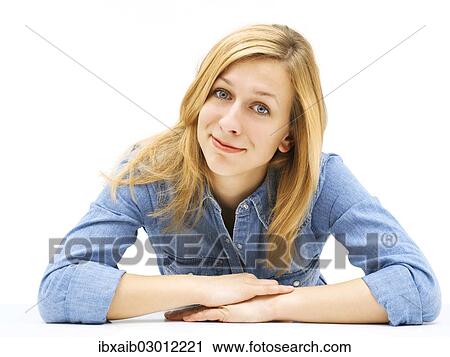 Stock Image - "Young woman, friendly". Fotosearch