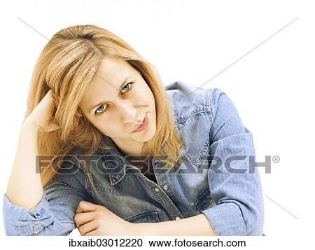 Stock Image - "Young woman, grinning". Fotosearch