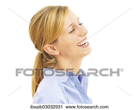 Stock Image - Young woman laughing. Fotosearch
