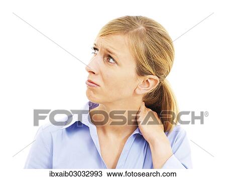 Stock Image - Young woman looking doubtful and anxious. Fotosearch