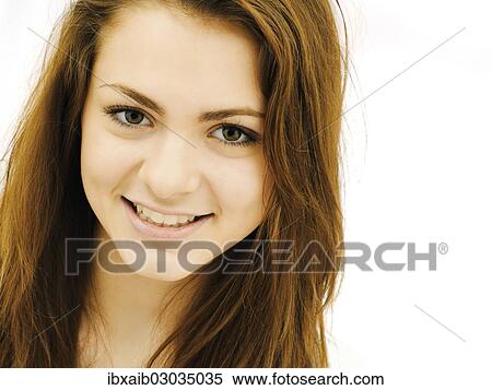 Stock Photography - "Young woman smiling, portrait". Fotosearch