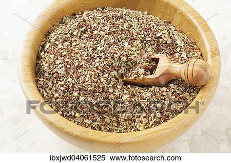 "Za'atar, a Middle Eastern spice blend containing herbs, sesame and sumac" View Large Photo Image Stock Photography - "Za'atar, a Middle Eastern spice blend containing herbs, sesame and sumac". Fotosearch