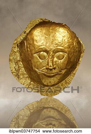 "16th century BC gold death mask from Grave V, Grave Circle A, Mycenae, Cat. No. 259 Athens Archaeological Museum, Athens, Greece, Europe" View Large Photo Image Picture - "16th century BC gold death mask from Grave V, Grave Circle A, Mycenae, Cat. No. 259 Athens Archaeological Museum, Athens, Greece, Europe". Fotosearch