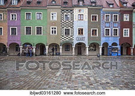 Stock Image - "16th century medieval merchants' houses, Domki Budnicze, in the Old Market Square, Poznan, Greater Poland Voivodeship, Poland, Europe". Fotosearch