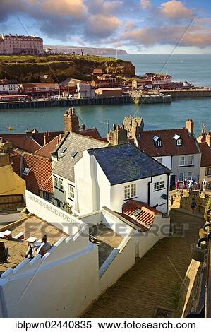 Stock Photography - "199 steps overlooking Whitby harbour, North Yorkshire, England, United Kingdom, Europe". Fotosearch