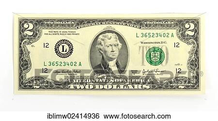 Stock Photograph - 2-dollar bill, banknote, front, Thomas Jefferson. Fotosearch