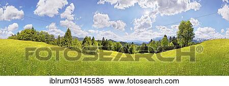 "360 degree mountain panoramic view at Eckbauer with lush green meadows in the spring, Eckbauer, Garmisch-Partenkirchen, Upper Bavaria, Bavaria, Germany, Europe" View Large Photo Image Stock Photography - "360 degree mountain panoramic view at Eckbauer with lush green meadows in the spring, Eckbauer, Garmisch-Partenkirchen, Upper Bavaria, Bavaria, Germany, Europe". Fotosearch