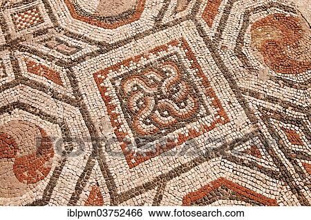 Stock Photograph - "4th century geometric floor mosaic from the late Roman Jewish synagogue of Sardis, archaeological site, UNESCO World Heritage Site, Hermus valley, Sardis, Turkey, Asia". Fotosearch