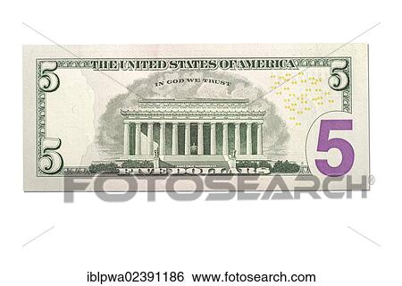 Stock Photograph - "5 dollar banknote, rear". Fotosearch