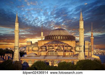 "6th century Byzantine, Eastern Roman, Hagia Sophia, Ayasofya, at sunset, built by Emperor Justinian, Istanbul, Turkey, Asia" View Large Photo Image Picture - "6th century Byzantine, Eastern Roman, Hagia Sophia, Ayasofya, at sunset, built by Emperor Justinian, Istanbul, Turkey, Asia". Fotosearch