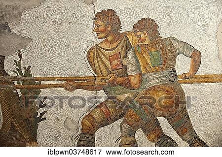 "6th century Byzantine Roman mosaic of hunters, from the peristyle of the Great Palace from the reign of Emperor Justinian I, UNESCO World Heritage Site, Istanbul, Turkey, Asia" View Large Photo Image Stock Photo - "6th century Byzantine Roman mosaic of hunters, from the peristyle of the Great Palace from the reign of Emperor Justinian I, UNESCO World Heritage Site, Istanbul, Turkey, Asia". Fotosearch