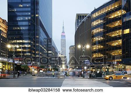 Stock Photo - "8th Avenue, Madison Square Garden, Empire State Building, Manhattan, New York City, New York, United States, North America". Fotosearch