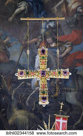 Stock Photo - "A cross decorated with gemstones, Parish Church of St. George, Ruhpolding, Chiemgau, Upper Bavaria, Bavaria, Germany, Europe". Fotosearch