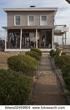 "A house on the New Jersey shore severely damaged by Hurricane Sandy, Union Beach, New Jersey, United States, North America" View Large Photo Image Picture - "A house on the New Jersey shore severely damaged by Hurricane Sandy, Union Beach, New Jersey, United States, North America". Fotosearch