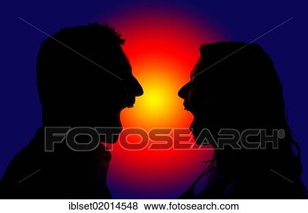 "A man and a woman yelling at each other, silhouette against a red and blue light" View Large Photo Image Stock Photo - "A man and a woman yelling at each other, silhouette against a red and blue light". Fotosearch