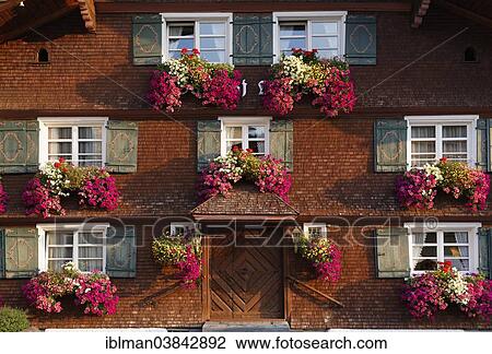 Stock Image - "A typical Bregenz Forest house, Gasthof Lowen hotel, Alberschwende, Bregenz Forest, Vorarlberg, Austria, Europe". Fotosearch