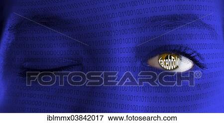 "A woman's eye with the lettering """"Facebook"""", binary code" View Large Photo Image Stock Photo - "A woman's eye with the lettering """"Facebook"""", binary code". Fotosearch