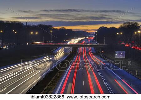 "A96 motorway at dusk with light trails of moving cars, Munich, Bavaria, Germany, Europe" View Large Photo Image Stock Photography - "A96 motorway at dusk with light trails of moving cars, Munich, Bavaria, Germany, Europe". Fotosearch