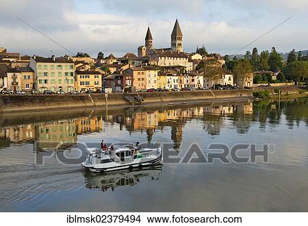 "Abbey Church of St. Philibert and Saone river with houseboat, Tournus, Departement Saone-et-Loire, France, Europe" View Large Photo Image Picture - "Abbey Church of St. Philibert and Saone river with houseboat, Tournus, Departement Saone-et-Loire, France, Europe". Fotosearch