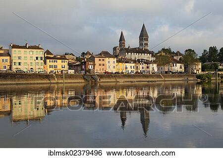 "Abbey Church of St. Philibert and Saone river with houseboat, Tournus, Departement Saone-et-Loire, France, Europe" View Large Photo Image Stock Photograph - "Abbey Church of St. Philibert and Saone river with houseboat, Tournus, Departement Saone-et-Loire, France, Europe". Fotosearch