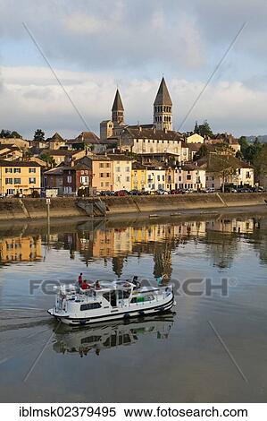 "Abbey Church of St. Philibert and Saone river with houseboat, Tournus, Departement Saone-et-Loire, France, Europe" View Large Photo Image Stock Photography - "Abbey Church of St. Philibert and Saone river with houseboat, Tournus, Departement Saone-et-Loire, France, Europe". Fotosearch