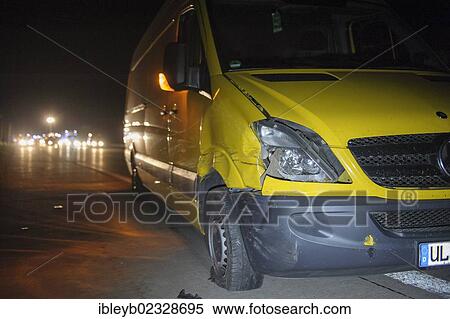 "Accident scene on the A8 motorway, a van damaged at the front, Denkendorf, Baden-Wuerttemberg, Germany, Europe" View Large Photo Image Stock Photography - "Accident scene on the A8 motorway, a van damaged at the front, Denkendorf, Baden-Wuerttemberg, Germany, Europe". Fotosearch