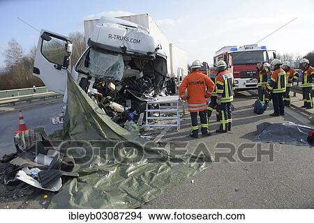 "Accident scene, smashed truck cab, fatal truck collision on the A81 motorway, Herrenberg, Baden-Wurttemberg, Germany, Europe" View Large Photo Image Picture - "Accident scene, smashed truck cab, fatal truck collision on the A81 motorway, Herrenberg, Baden-Wurttemberg, Germany, Europe". Fotosearch