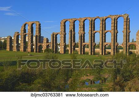 Stock Image - "Acueducto de los Milagros, Roman aqueduct, UNESCO World Heritage site, Emerita Augusta, Merida, Extremadura, Spain, Europe". Fotosearch