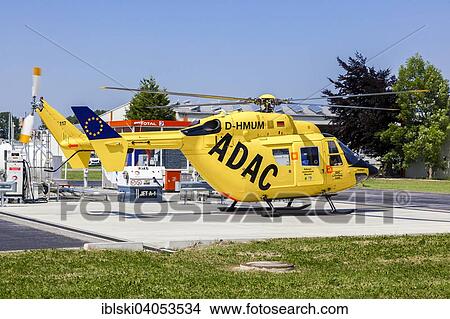 "ADAC rescue helicopter Christoph 1 at the refuelling station at Landshut-Ellermuhle Airport, Landshut, Bavaria, Germany, Europe" View Large Photo Image Picture - "ADAC rescue helicopter Christoph 1 at the refuelling station at Landshut-Ellermuhle Airport, Landshut, Bavaria, Germany, Europe". Fotosearch
