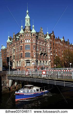Stock Image - "Administrative building of Hamburger Hafen und Logistik AG, HHLA, logistics and transportation company, Speicherstadt, Hamburg, Hamburg, Germany, Europe". Fotosearch