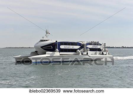 "Adriatic Jet, high-speed ship from Croatia, 43m long, built in 2002, arriving in Venice, Veneto, Italy, Europe" View Large Photo Image Stock Photo - "Adriatic Jet, high-speed ship from Croatia, 43m long, built in 2002, arriving in Venice, Veneto, Italy, Europe". Fotosearch