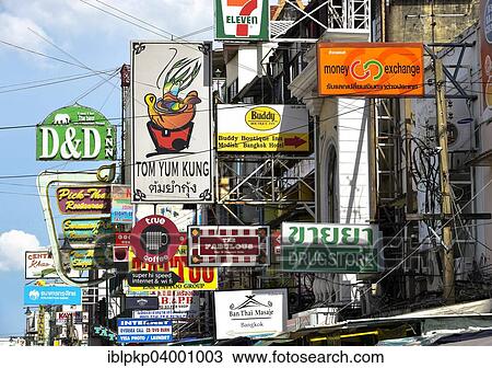 "Advertising signs in Khao San Road, Bangkok, Thailand, Asia" View Large Photo Image Stock Image - "Advertising signs in Khao San Road, Bangkok, Thailand, Asia". Fotosearch