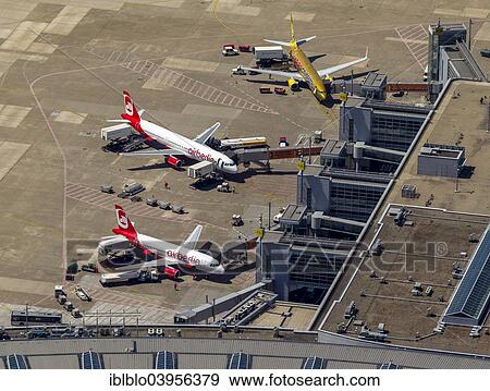 Stock Photo - "Aerial, aircrafts, Dusseldorf airport, Dusseldorf, Rhineland, North Rhine-Westphalia, Germany, Europe". Fotosearch